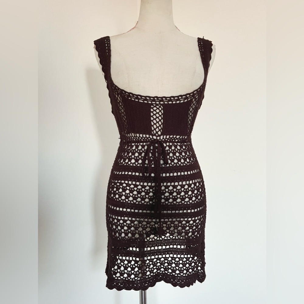 Crochet Knit Under Bust Mini Dress Swim Tunic Coverup